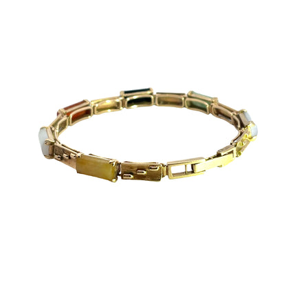 Modern 14KY gold and multi-colored jadeite link bracelet