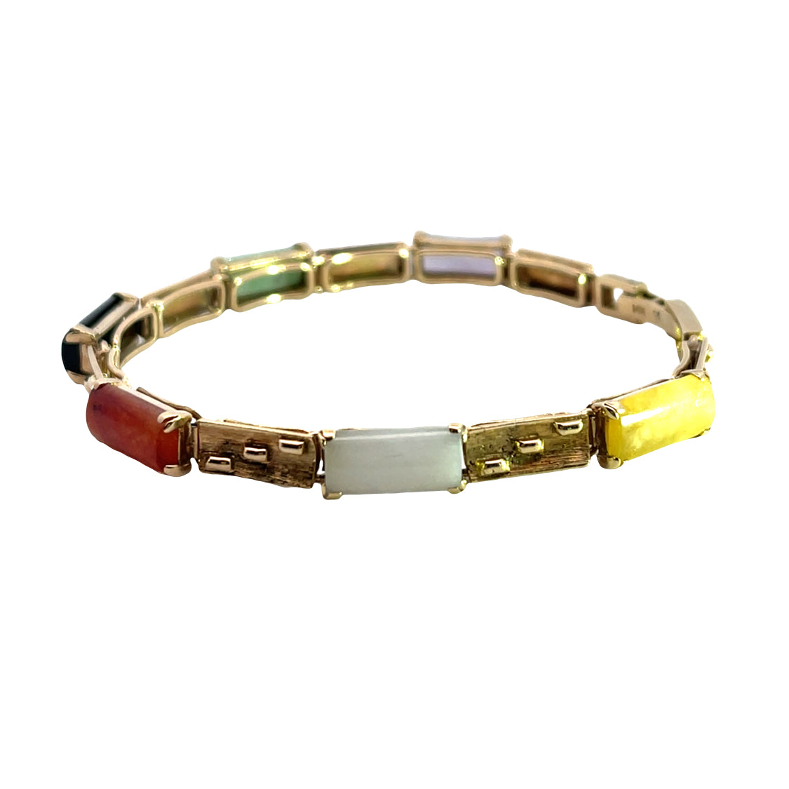Modern 14KY gold and multi-colored jadeite link bracelet