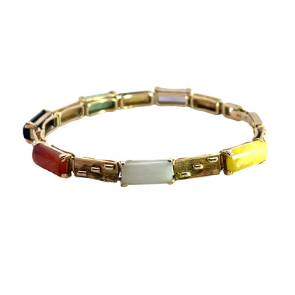 Modern 14KY gold and multi-colored jadeite link bracelet