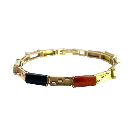 Modern 14KY gold and multi-colored jadeite link bracelet