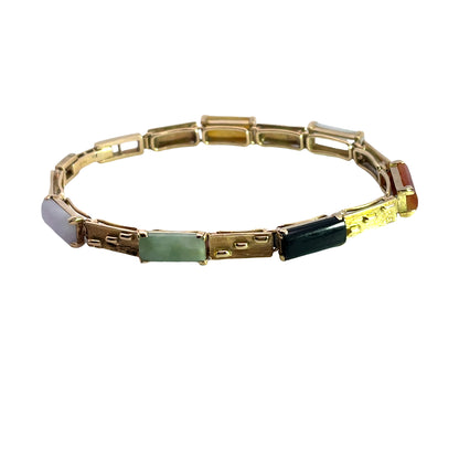 Modern 14KY gold and multi-colored jadeite link bracelet