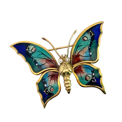 Modern 18KY gold and enamel butterfly brooch