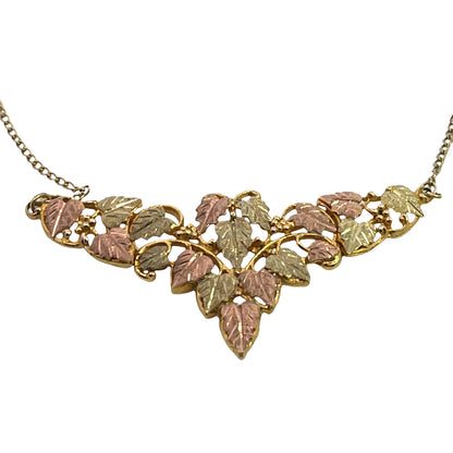 Modern 10KY, rose and green Black Hills gold with gold fill chain pendant