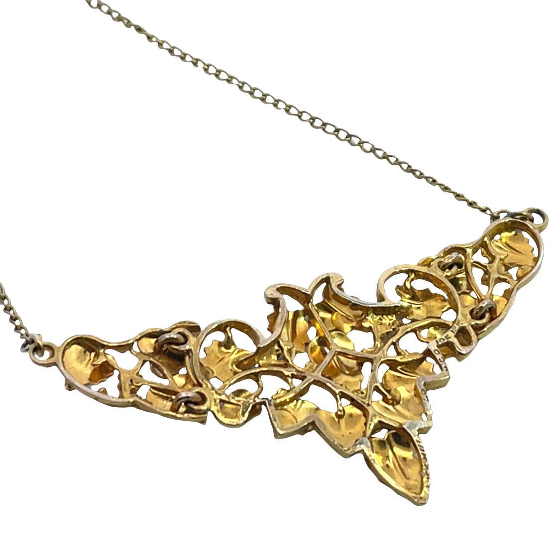 Modern 10KY, rose and green Black Hills gold with gold fill chain pendant