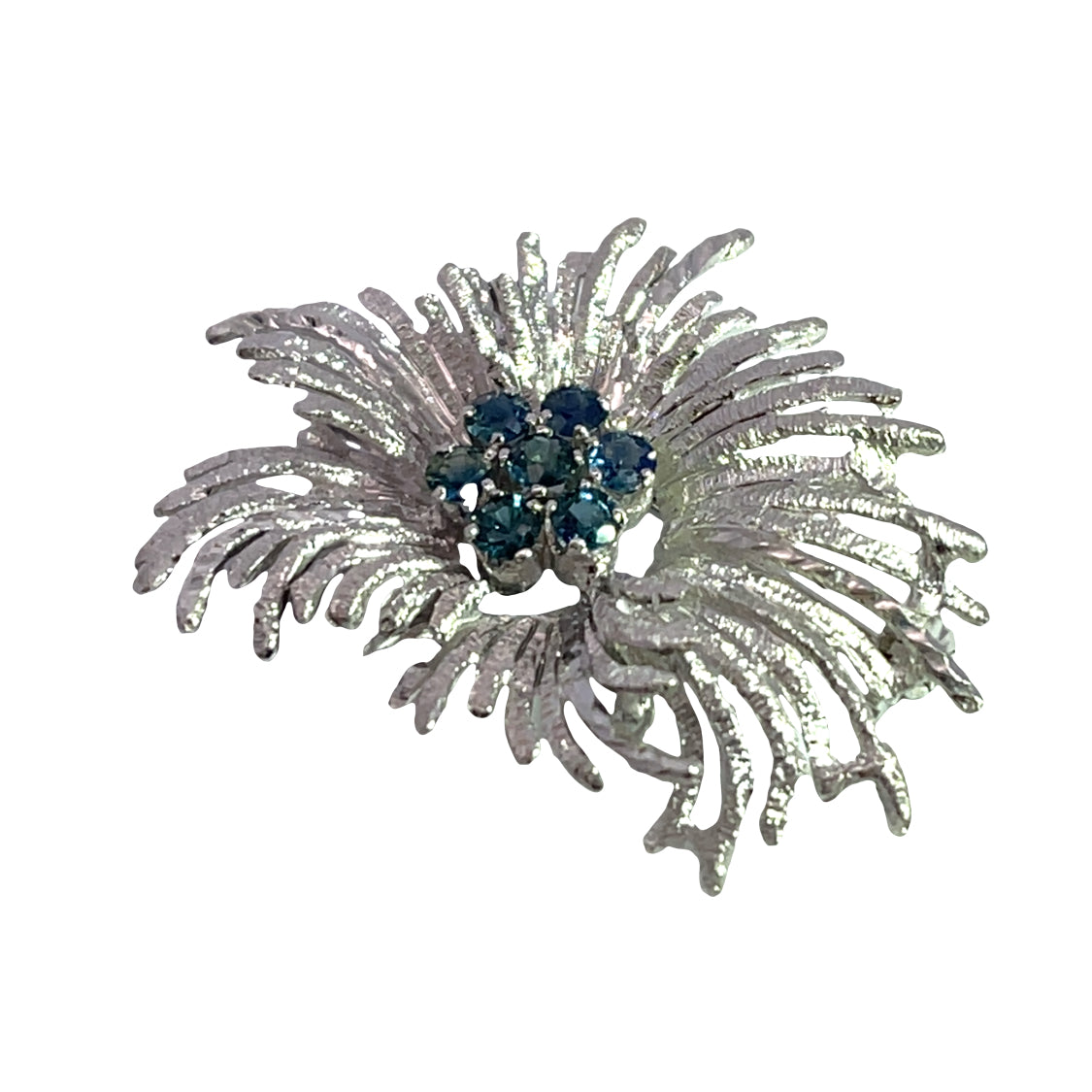 Modern 18K white gold and sapphire brooch