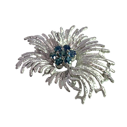 Modern 18K white gold and sapphire brooch