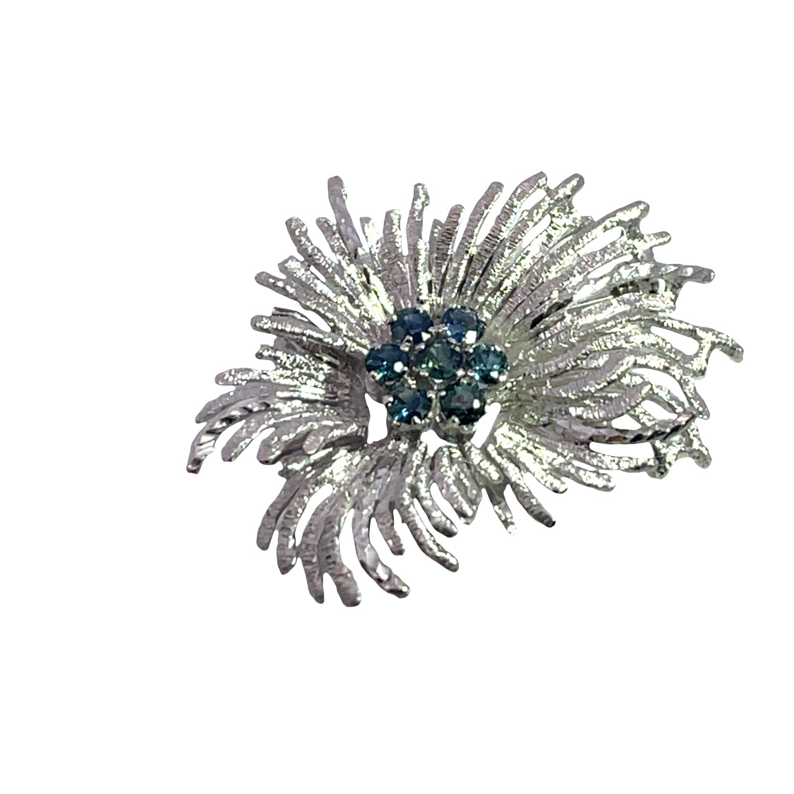 Modern 18K white gold and sapphire brooch