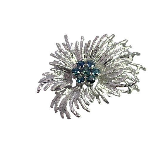Modern 18K white gold and sapphire brooch