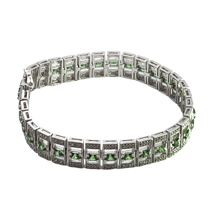 Modern 18K white tsavorite and diamond articulated link bracelet