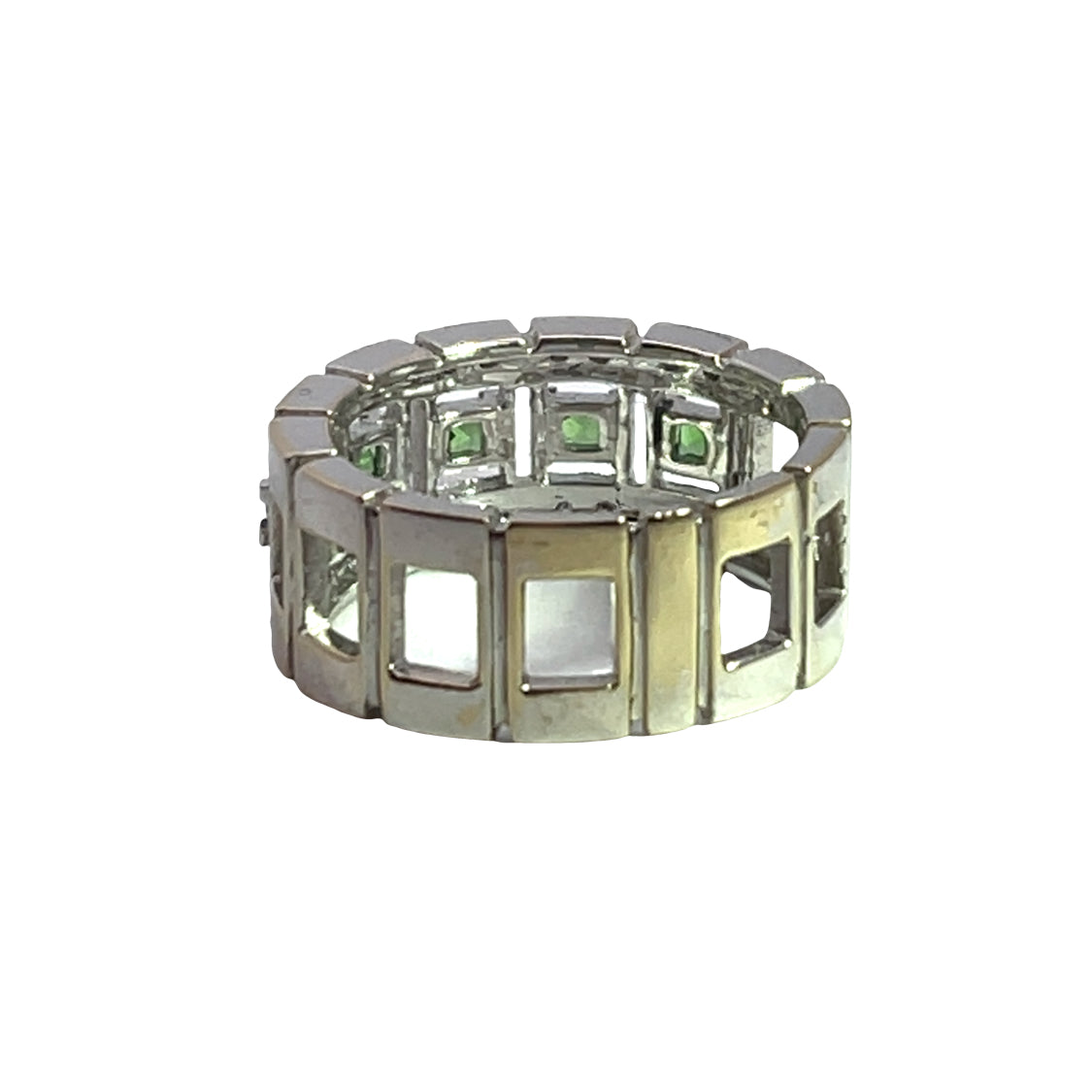 Modern 18K white gold and Tsavorite garnet link ring