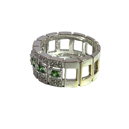 Modern 18K white gold and Tsavorite garnet link ring