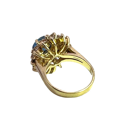 Modern, 14KY gold, Montana sapphire, diamond cocktail ring