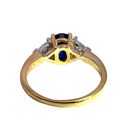 Modern 18KYellow gold, platinum and natural sapphire ring