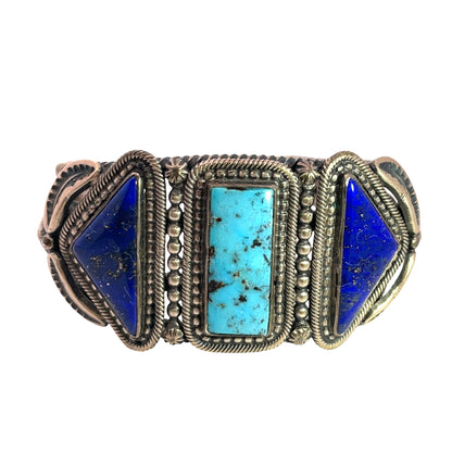 Native American Sterling Silver, turquoise, and lapis cuff bracelet