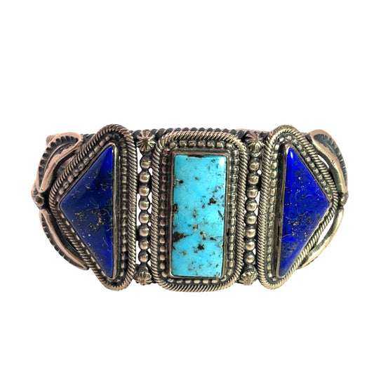 Native American Sterling Silver, turquoise, and lapis cuff bracelet