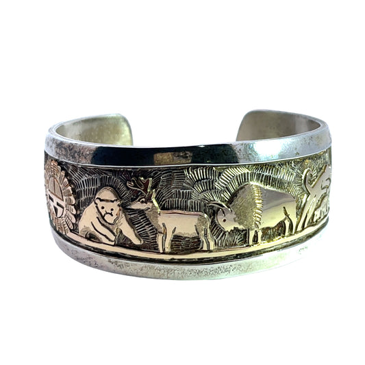 Native American Sterling silver with gold overlay Watson Honanie cuff bracelet