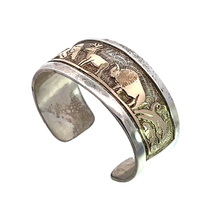 Native American Sterling silver with gold overlay Watson Honanie cuff bracelet