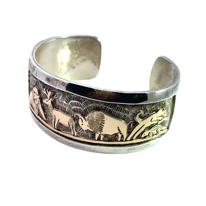 Native American Sterling silver with gold overlay Watson Honanie cuff bracelet