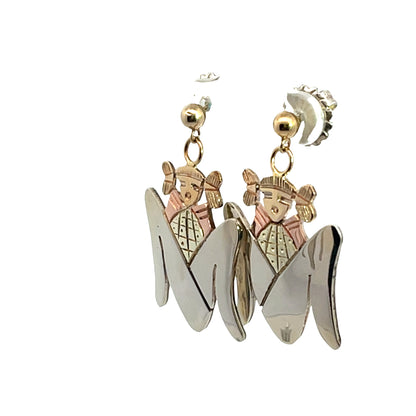 Native American Sterling silver with 14K yellow and rose gold overlay corn maiden earrings