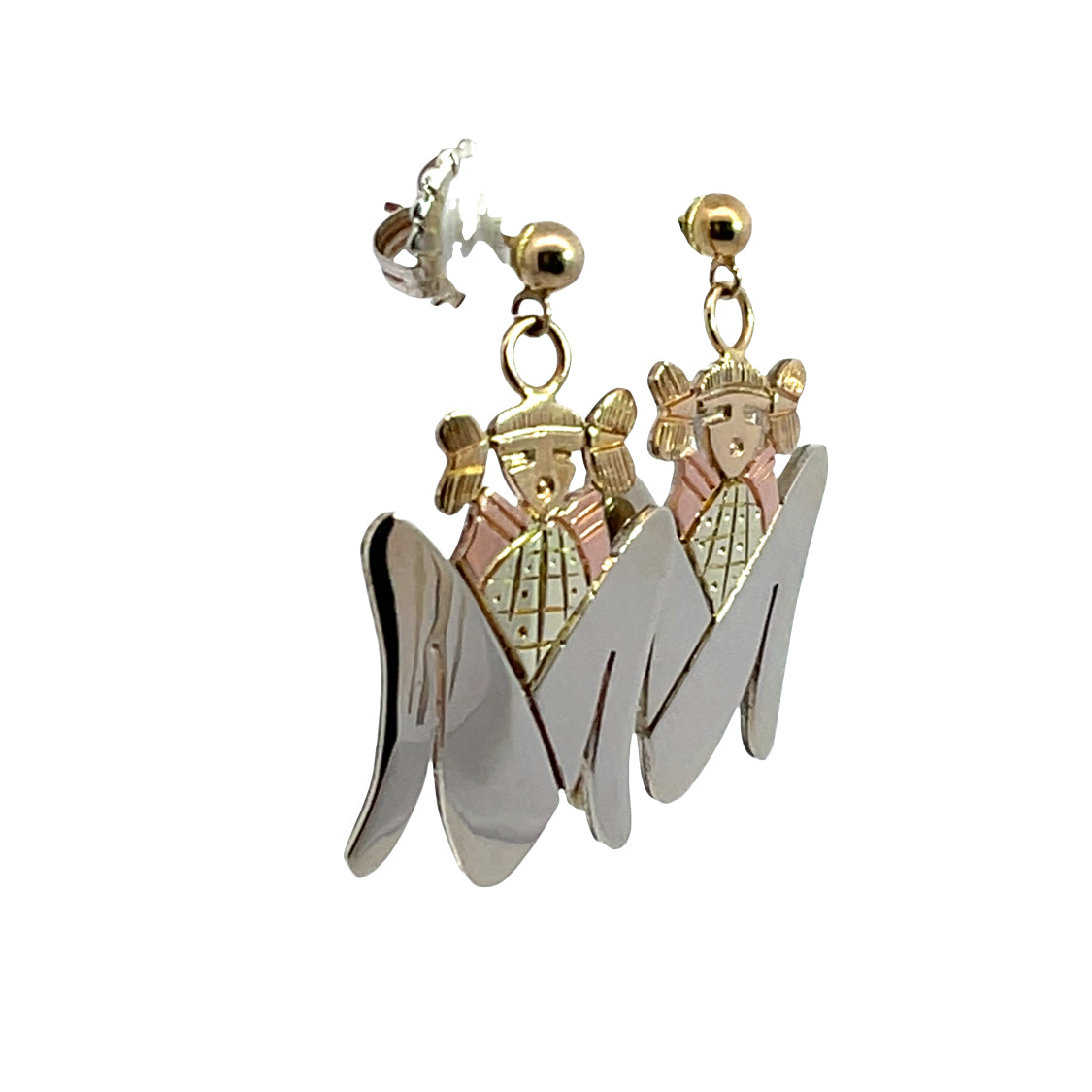 Native American Sterling silver with 14K yellow and rose gold overlay corn maiden earrings