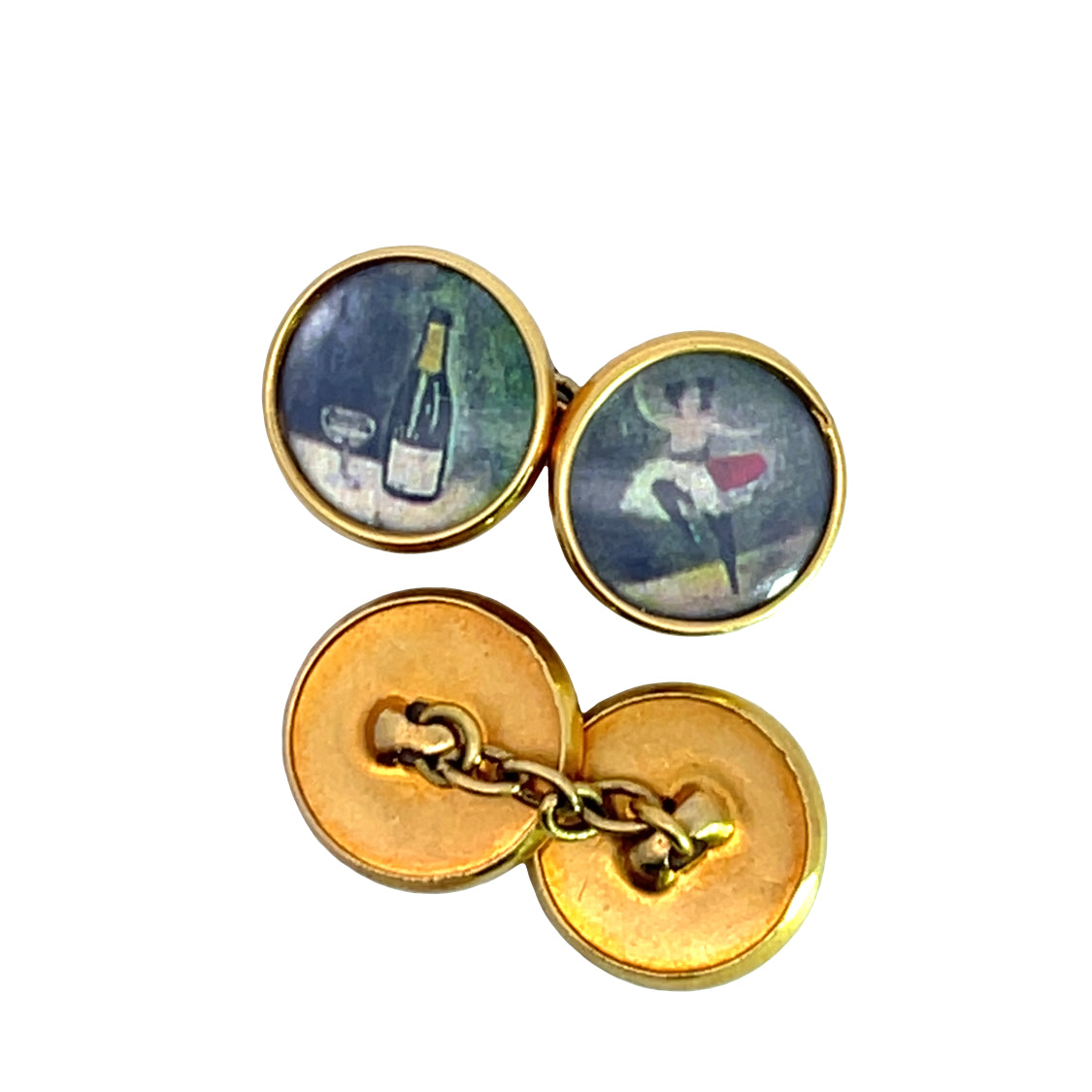 Victorian Gold Fill hand painted 'Four Vices of Man' cufflinks
