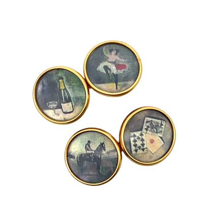 Victorian Gold Fill hand painted 'Four Vices of Man' cufflinks