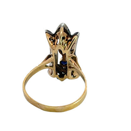 Art Deco 18KY gold, sapphire and diamond ring