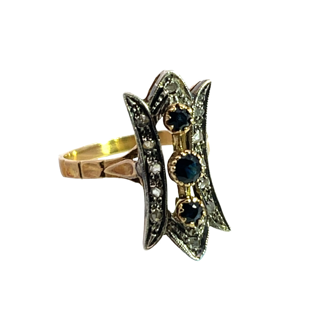 Art Deco 18KY gold, sapphire and diamond ring