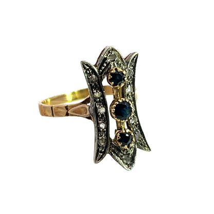 Art Deco 18KY gold, sapphire and diamond ring