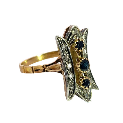 Art Deco 18KY gold, sapphire and diamond ring