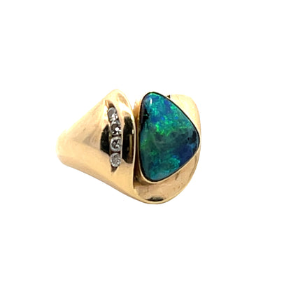 Modern 14KY gold, Boulder opal and diamond accented ring