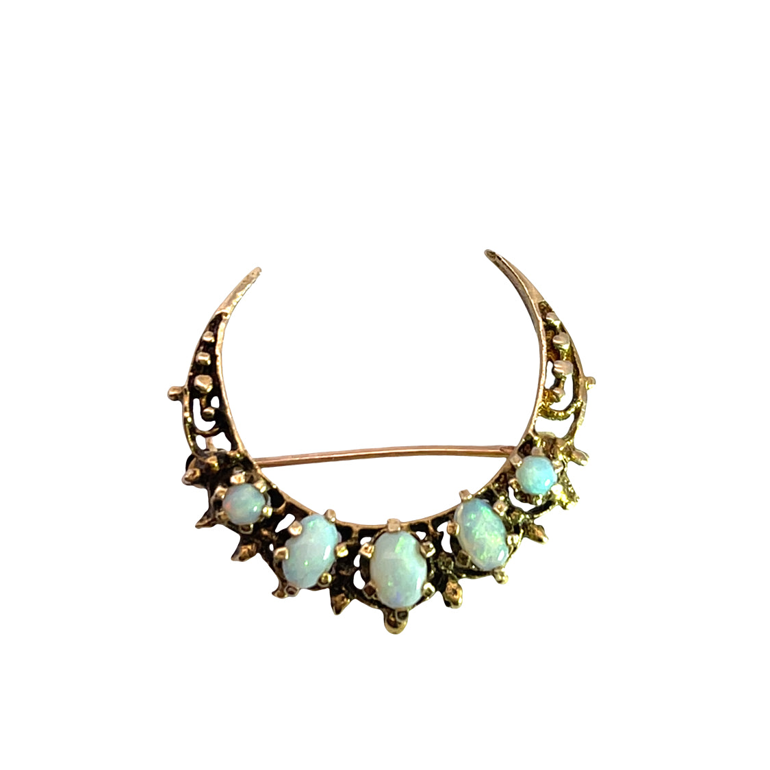 Victorian 14KY gold and opal crescent moon pin
