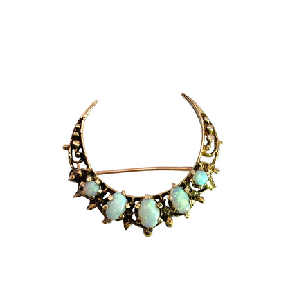 Victorian 14KY gold and opal crescent moon pin