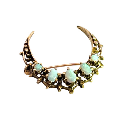 Victorian 14KY gold and opal crescent moon pin