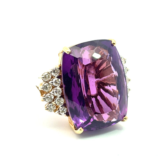 Modern 18KY gold Amethyst and diamond cocktail ring