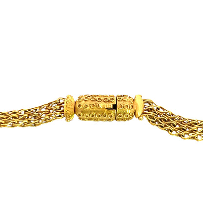 Victorian Etruscan Revival 22KY gold and blue enamel amphorae drop handmade necklace.