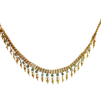 Victorian Etruscan Revival 22KY gold and blue enamel amphorae drop handmade necklace.