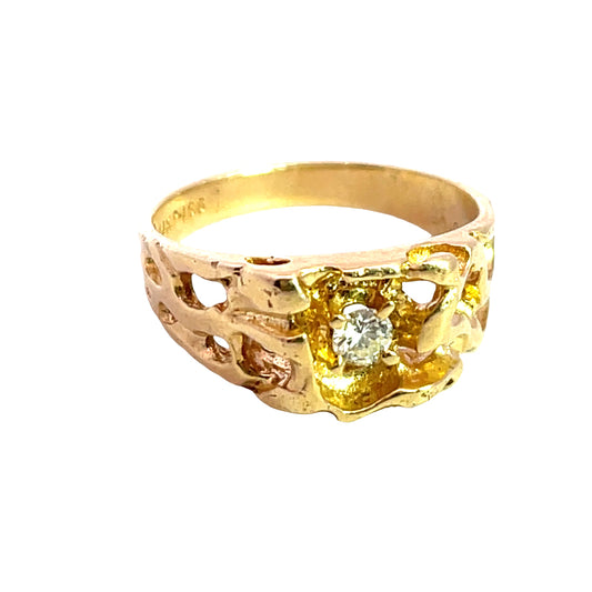 Brutalist 14KY gold and diamond ring