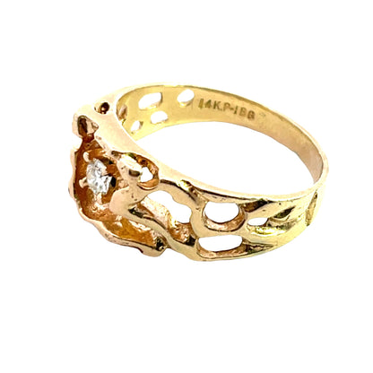 Brutalist 14KY gold and diamond ring