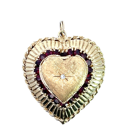 Mid-Century Modern 14KY gold with garnet and diamond locket pendant