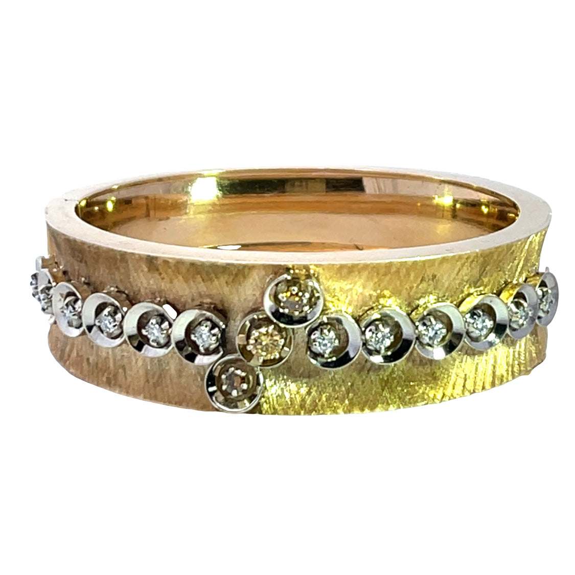 Modern 14KY gold, champagne, yellow and white diamond cuff bracelet