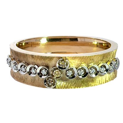 Modern 14KY gold, champagne, yellow and white diamond cuff bracelet