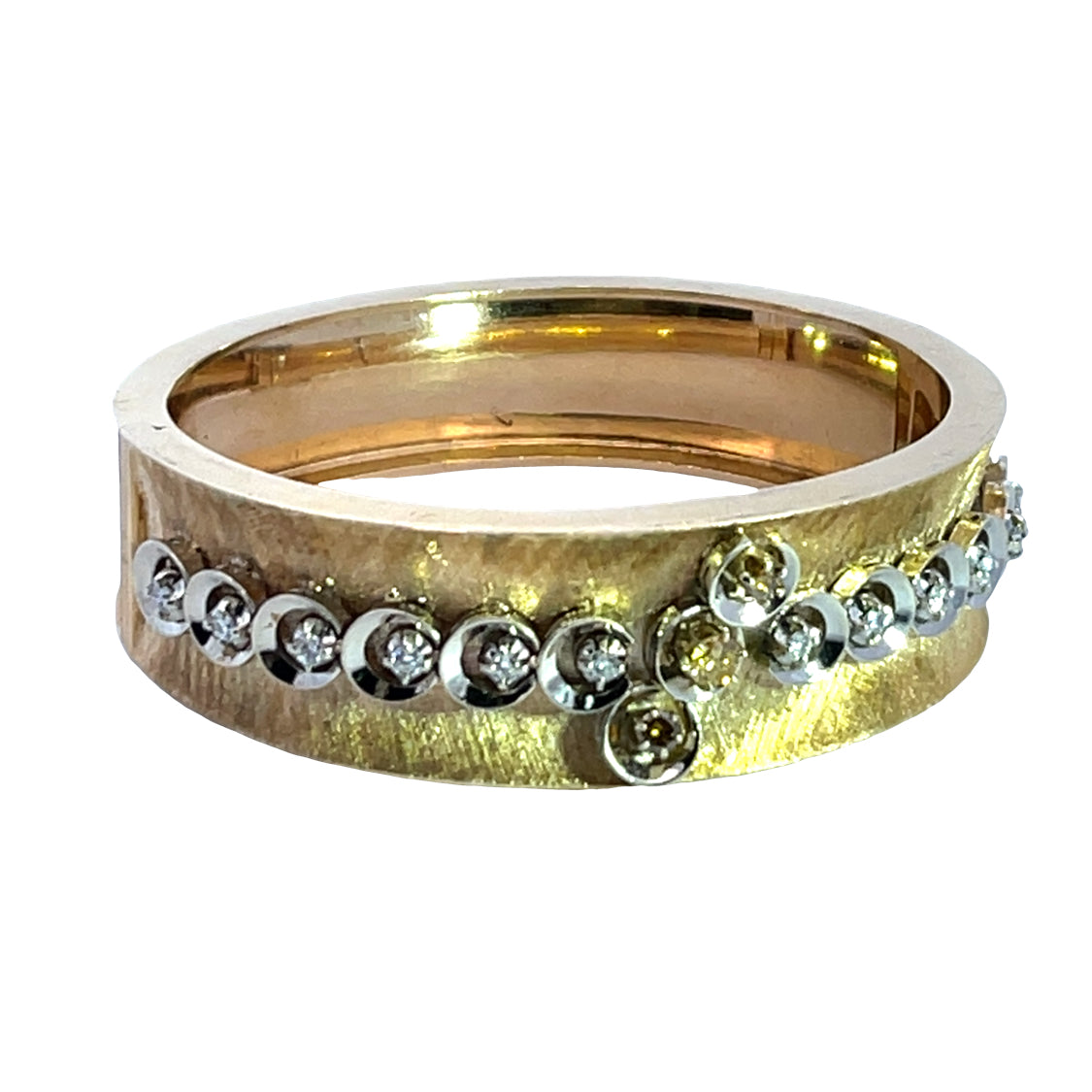 Modern 14KY gold, champagne, yellow and white diamond cuff bracelet