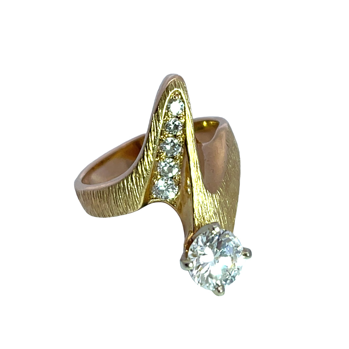 Modern 18KY gold textured diamond ring