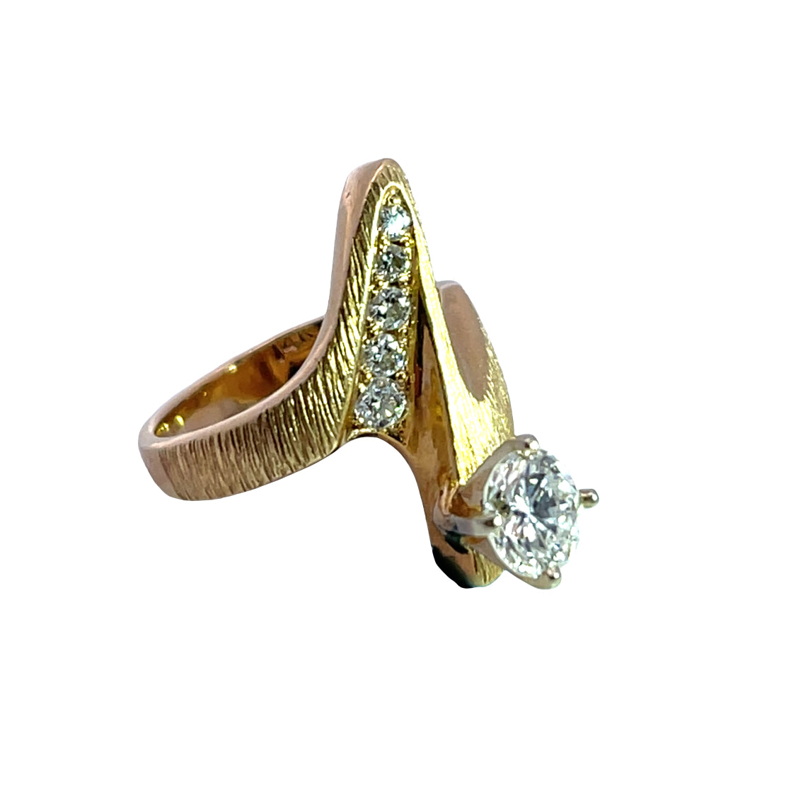 Modern 18KY gold textured diamond ring