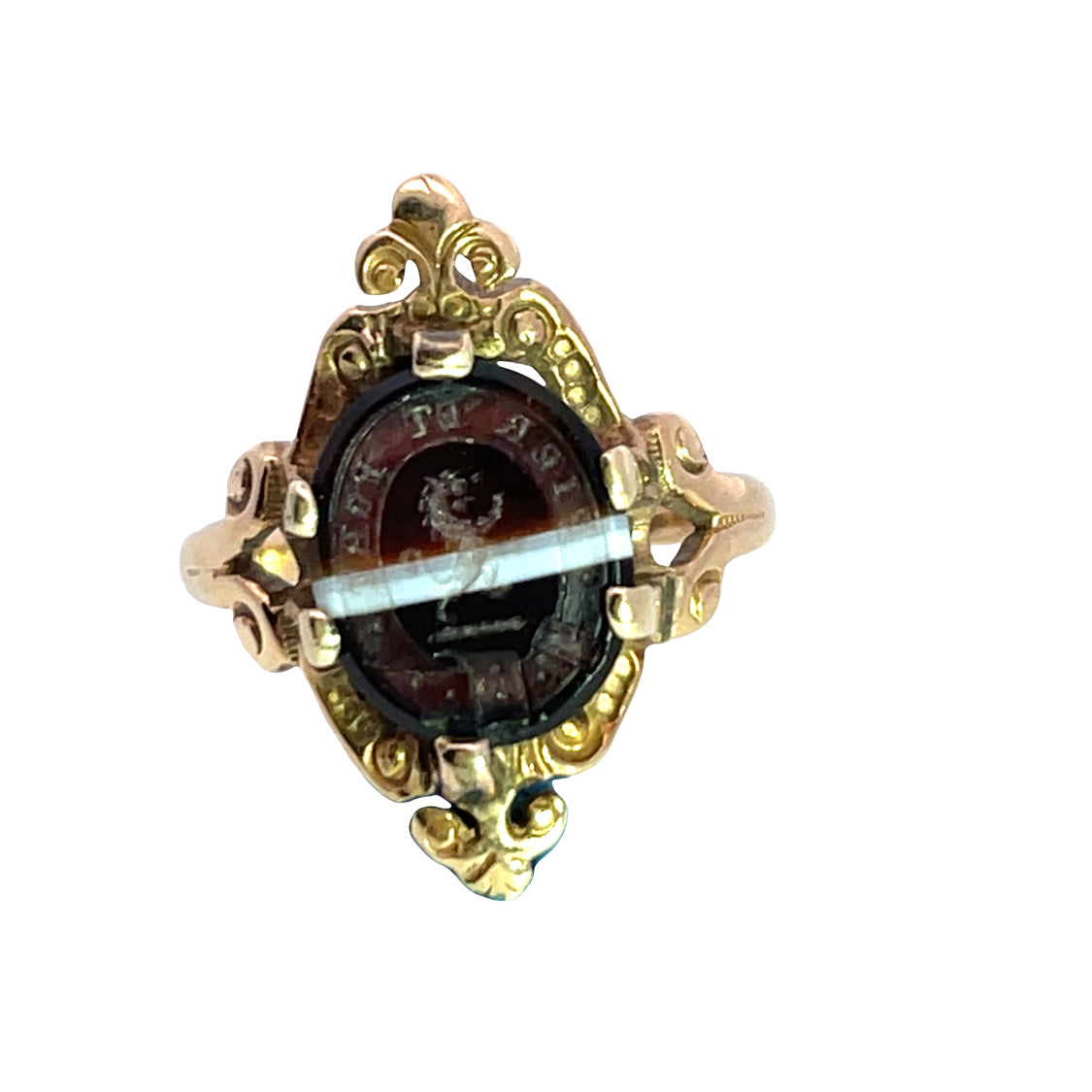 Victorian 14KY gold and banded agate Lion intaglio ring