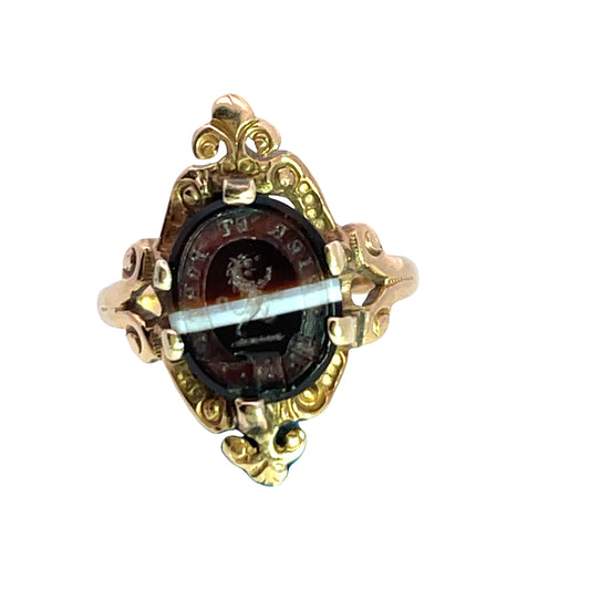 Victorian 14KY gold and banded agate Lion intaglio ring