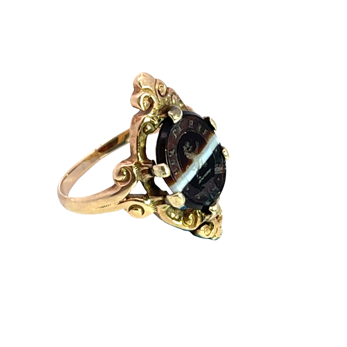 Victorian 14KY gold and banded agate Lion intaglio ring