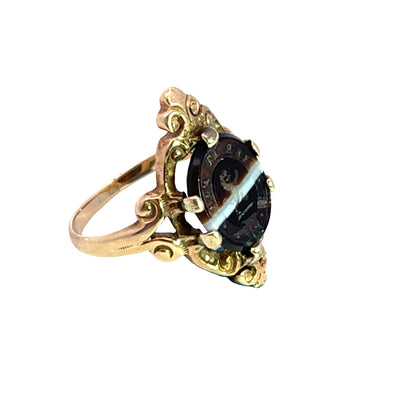 Victorian 14KY gold and banded agate Lion intaglio ring