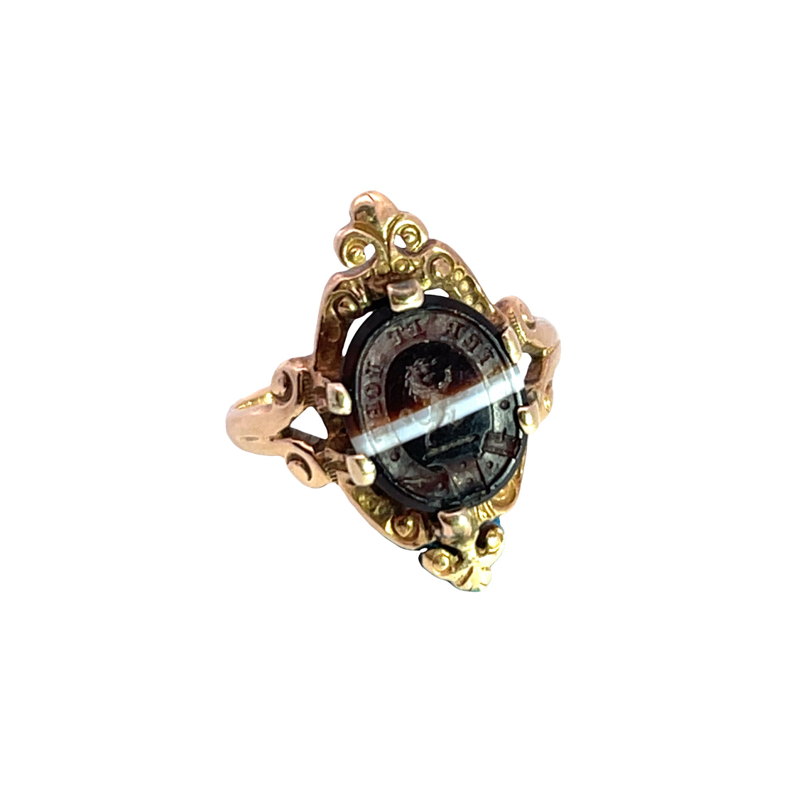 Victorian 14KY gold and banded agate Lion intaglio ring